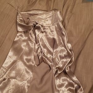 Skort faux silk shorts under half skirt tie front